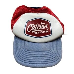 Catchin' Deers Mesh Trucker Red White Blue Adjustable Cap Hat Men's One Size